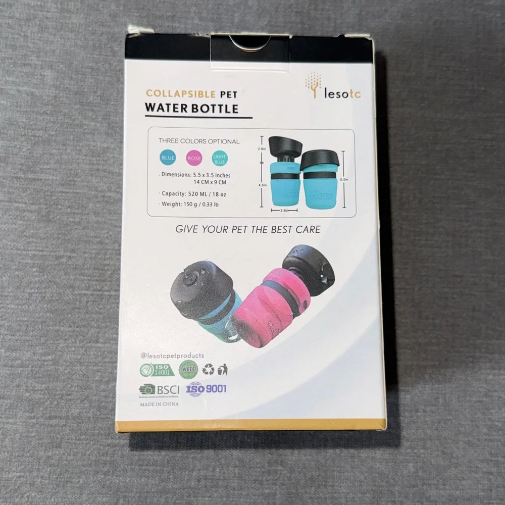 Iesotc Pink Portable Dog Squeeze Leak Proof Water Bottle